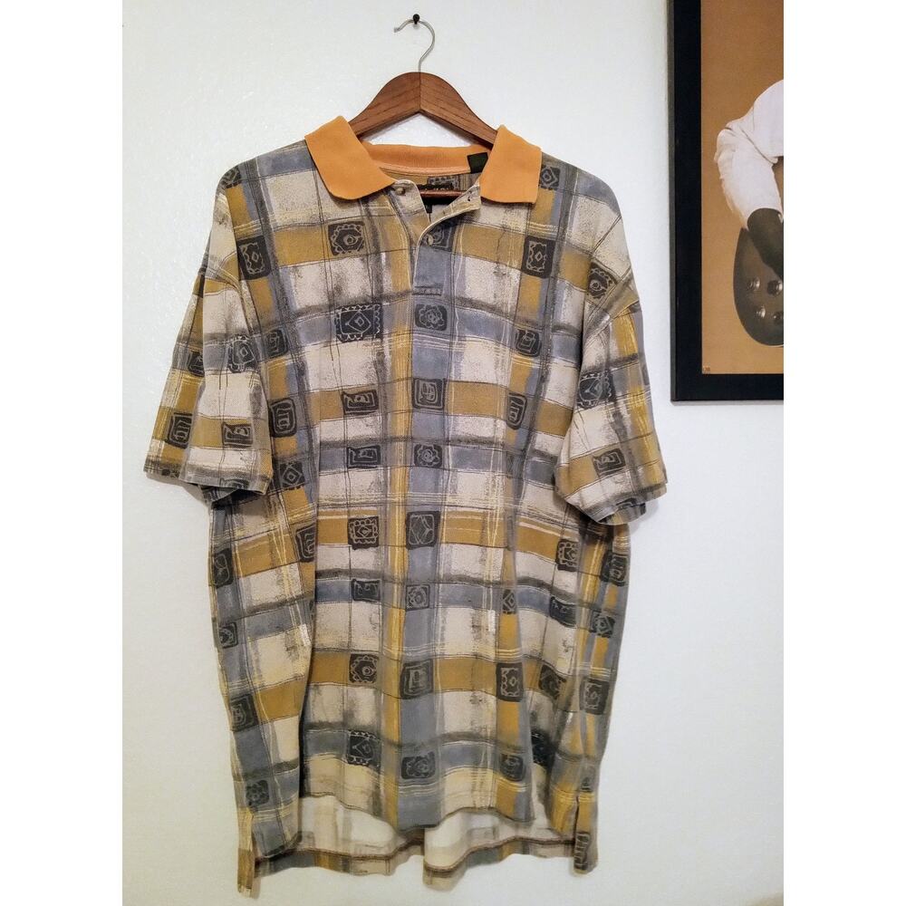 VTG 90s Timberland Mens Faded Check Pattern Heavyweight Knit Collared Polo SZ XL